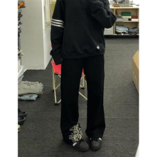 高街刺绣黑色牛仔裤春秋季高腰显瘦宽松直筒阔腿长裤N7702，男装牛仔裤，星座1116A（原606A-3）