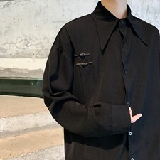 新中式男装风白色衬衫痞帅那不勒斯长袖衬衣少年感外套-C368，男装衬衫，星座601-2