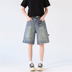 新款美式工装牛仔裤夏季宽松中裤水洗休闲中裤 XZ201- K509 P45，男装牛仔裤，星座201