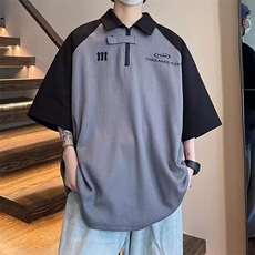 美式半拉链polo衫男生短袖夏季翻领T恤高街潮流休闲衣服，男装T恤，星座506A