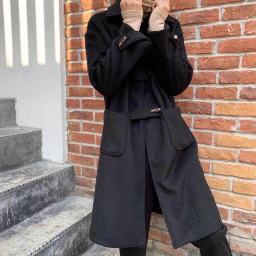 【现货】简约呢料牛角扣大衣 mLXL，女装，FUMEI赋美