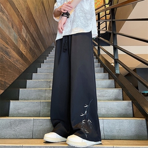 A316-1-K1237特P33无差价控58 新中式盘扣刺绣冰丝长裤坠感拖地裤图片