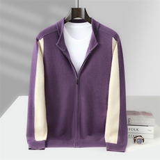 2025年秋季加厚拼色开衫外套时尚百搭，男装针织衫/毛衣，忠诺羊绒