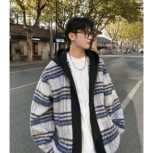 经典格子拼色男士毛呢连帽夹克外套 A071-5010-P115图片