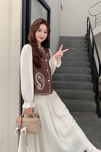 氛围感森系文艺范长袖连衣裙套装女秋2025新款一整套穿搭两件套裙图片
