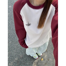 DD328P48日潮美式校园撞色插肩拼色男女圆领华夫格打底长袖T恤，男装T恤，电商B323A