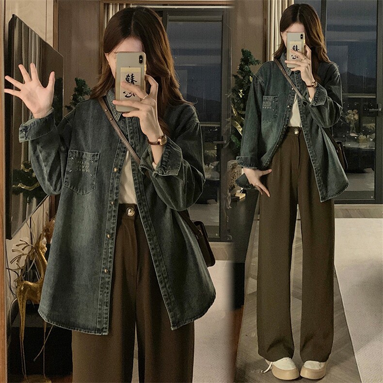 复古牛仔外套女春秋季2025新款宽松百搭衬衫港风休闲上衣 C628-88图片
