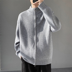 重磅秋冬北极绒双拉链毛衣开衫美式复古休闲慵懒风宽松针织衫外套，男装针织衫/毛衣，电商A486