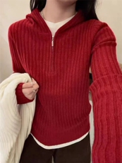 2025年秋季时尚百搭通勤简约休闲半拉链帽衫，女装羊绒衫，忠诺羊绒