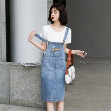 短袖牛仔背带裙套装女2023夏季新款女装韩版时尚休闲两件套套裙潮，女装套装/套裙，慧尚依恋