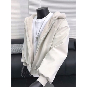 现货高品质美式高街冬季重磅座山雕大毛毛领pu皮棉衣男女加厚外套图片