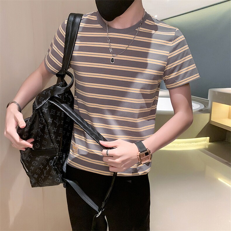 红夏装青年圆领条纹痞帅体恤男休闲上衣男士T301A-1/T38/P45,男装T恤,星座301A-1