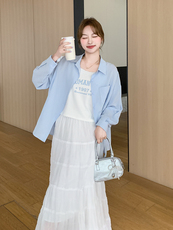 轻薄休闲防晒衬衫显瘦吊带上衣初恋半身裙三件套女夏新款时尚套装，女装连衣裙，浙宝192（原082）