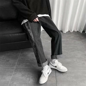 新款春季水洗直筒牛仔裤侧边腰果花N150P40图片