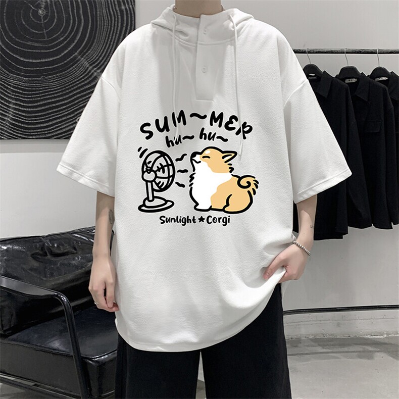 LD54420-P45NASA 连帽短袖t恤男大码胖子带帽五分袖中袖图片