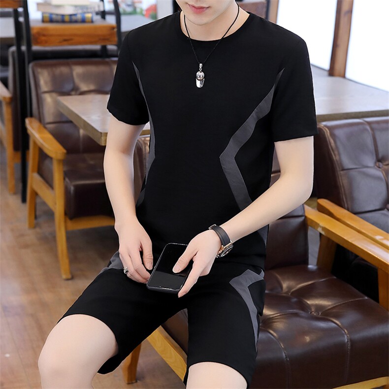 男士冰丝短袖T恤潮流休闲运动套装男装夏装一套衣服帅气T719-P50,男装休闲套装,星座1206（原A206）