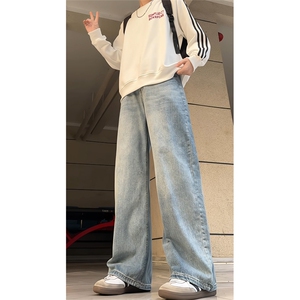 ！水洗做旧竹节弯刀牛仔裤男美式宽松拖地裤25XK67206特批45图片