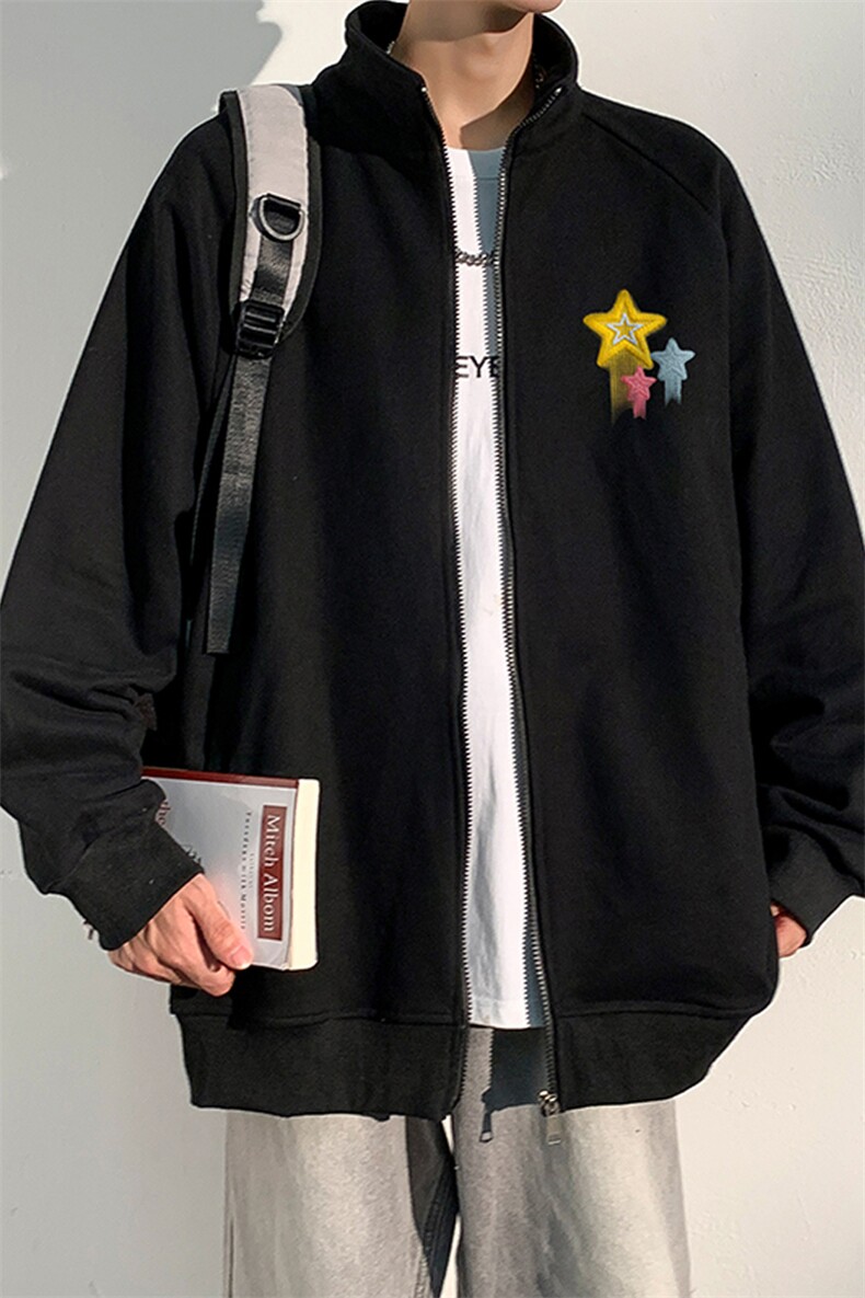 Y6611P45光影墙2024秋季卫衣港风立领开衫外套星星发泡印花潮,男装卫衣,电商A026-1