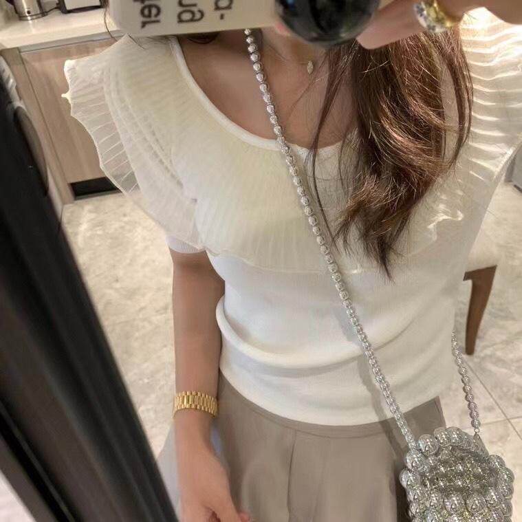 新款木耳边针织上衣冰爽面料，其它，XTZ style