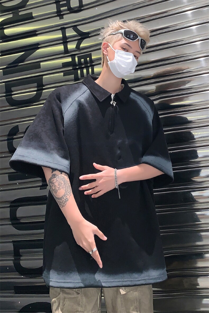 拼色做旧短袖T恤男夏季宽松休闲半开领体恤衫XZ514-2-202441-P58,男装T恤,星座514-2(原B239)