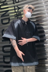 拼色做旧短袖T恤男夏季宽松休闲半开领体恤衫XZ514-2-202441-P58，男装T恤，星座514-2(原B239)