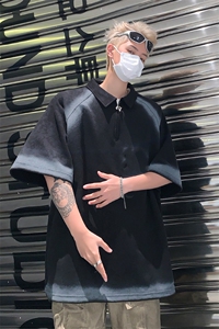 拼色做旧短袖T恤男 夏季宽松休闲半开领体恤衫XZ514-2-202441-P58图片