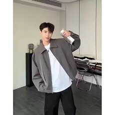 现货美式翻领夹克男士2025新款春秋季痞帅高级感宽松休闲上衣男款，男装夹克，四季星座505