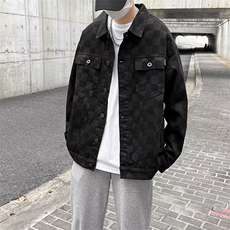 90%棉10%聚酯纤维男士格子休闲黑色牛仔外套夹克男JB51-P62，男装夹克，星座1109-3
