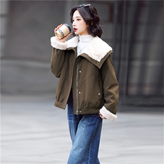 新标90白鸭绒羽绒短款外套女2025冬装韩版撞色拼接皮毛娃娃领，女装羽绒服，鑫源服饰