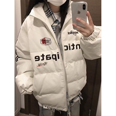 美式复古机车pu皮条纹拼接撞色棉服女冬季新款立领保暖面包服外套，男装夹克，星座506A