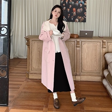 韩系甜美连帽双面羊毛大衣女2025秋冬季新款显瘦保暖长款呢子外套，女装毛呢外套，2C212