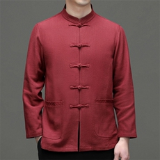 新款男士风长袖亚麻套装中年，男装休闲套装，钱塘6003（原4033）
