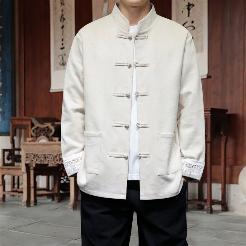 男士外套麂皮绒印花夹克盘扣立领唐装风XZ1512-2508-P85,男装夹克,星座1512
