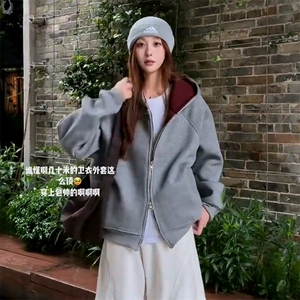 抖音得物高品质 秋冬美式高街重磅结构双层双面连帽卫衣外套XS107图片