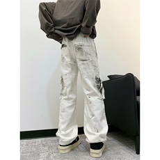 美式高街白色泼墨扎染设计直筒拖地牛仔裤N9030P60，男装牛仔裤，星座1116-2