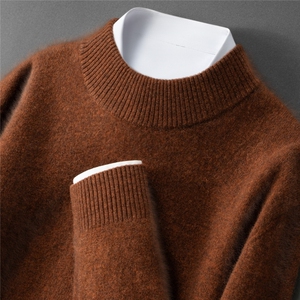 2025年秋季长袖青春流行半高时尚百搭通勤简约休闲，男装羊绒套衫，戎叶云台