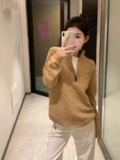 2025年新款半拉链麻花刺绣小马，女装针织衫/毛衣，织己羊绒