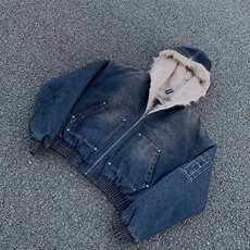 网连帽牛仔棉服男女水洗重磅座山雕毛领复B115-P170，男装棉衣，星座910-1