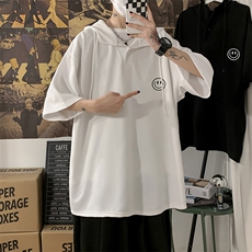 LD54224-P45连帽短袖t恤男大码胖子带帽五分袖中袖，男装T恤，电商A040