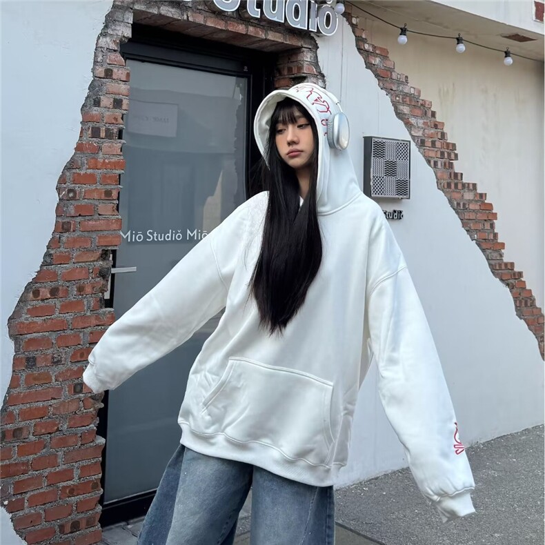 潮牌美式重磅连帽卫衣男女高街字母刺绣宽松重磅无性别帽衫,男装卫衣,星座506A