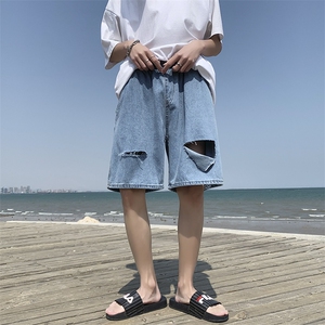 春夏破洞牛仔短裤 男女宽松直筒五分裤712- N351 S-XXL p38图片