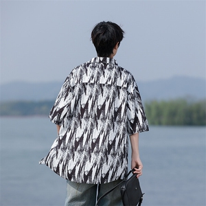 C04-P30 M-7XL夏季新款大码潮牌印花短袖衬衫衬衣 控58图片