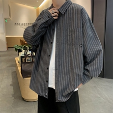 F09-P32日系复古条纹衬衫男士春季牌复古学院风长袖宽松衬衣，男装衬衫，星座512-6
