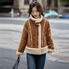 现货！2025冬季新款时尚气质时髦皮毛一体外套，女装羊羔毛/颗粒绒，魅影