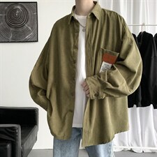 秋装灯芯绒外套长袖衬衫宽松衬衣情侣男女学生中性潮H215/P50，男装衬衫，钱塘713