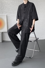 风男装中式盘扣冰丝套装立领短袖衬衫唐装两件套TZ1702特P80，男装衬衫，电商B238