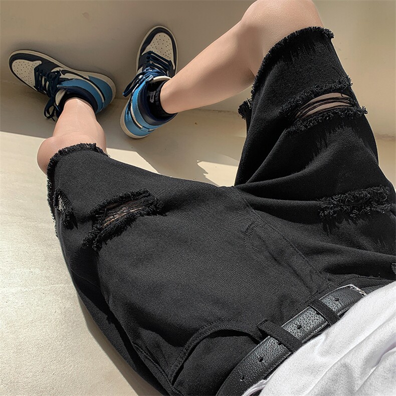 现货夏季薄款破洞毛边牛仔短裤男沙滩裤宽松休闲五分裤子K50-P35,男装牛仔裤,星座205