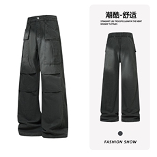 B221美式ins高街修身微喇洗褪工装休闲牛仔裤LK25609-特P50控98，男装牛仔裤，电商B221