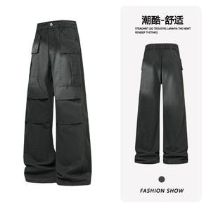 B221 美式ins高街修身微喇洗褪工装休闲牛仔裤 LK25609-特P50控98图片
