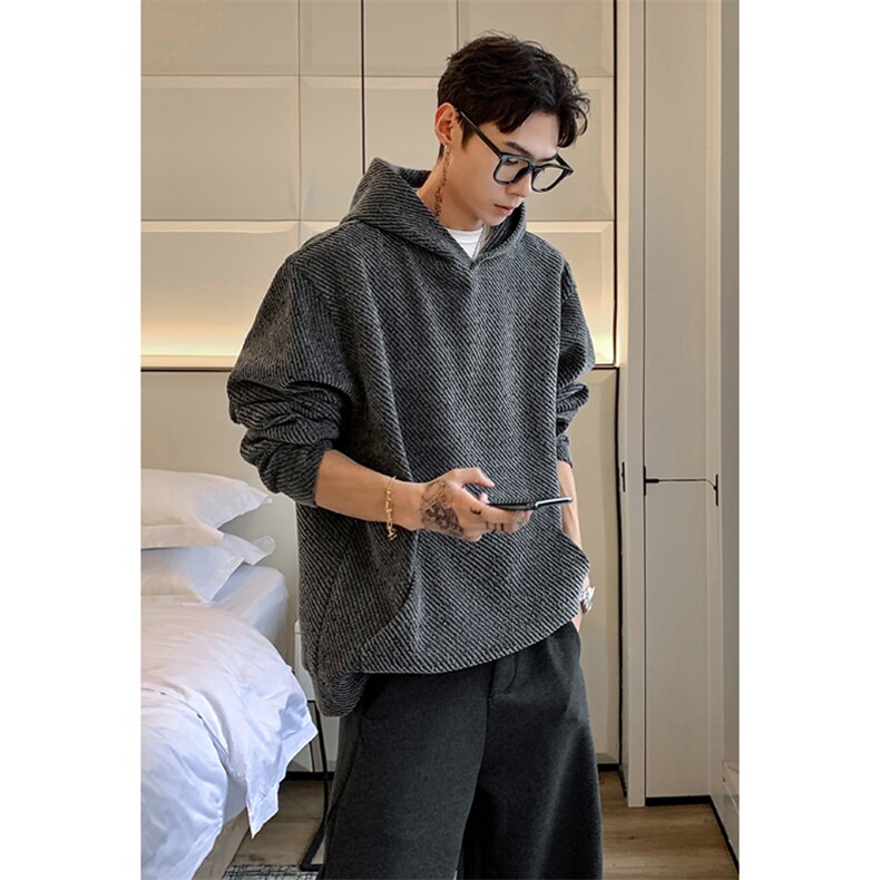 2026春季新款港风内景大码简约连帽卫衣M-5XHW26006-特P35，男装卫衣，电商A022